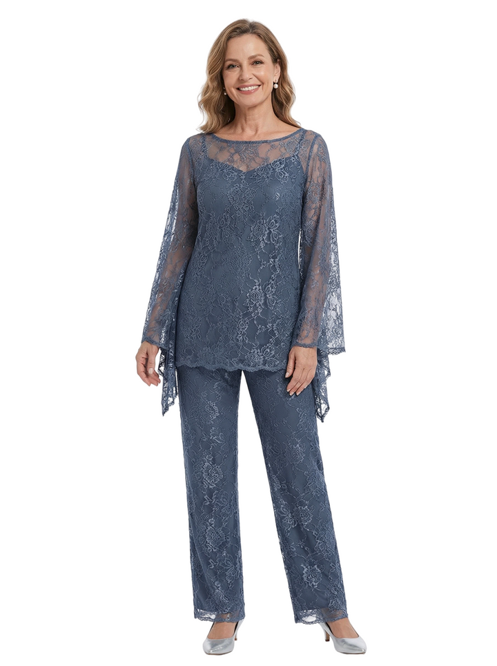 ChicSew Exquisite Lace Mother Of The Groom PantSuits Scoop Long Sleeves Modern Evening Set