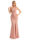 Sexy One Shoulder Mermaid Glitter Jersey Maxi Formal Evening Dresses For Women With Side Slit