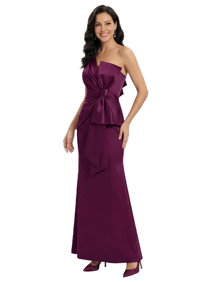 Fancy One Shoulder Bow Knot Satin Mother Of The Bride Dress Mermaid Gown