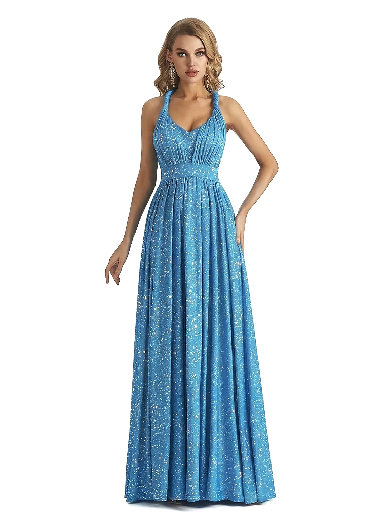 Convertible A-Line Glitter Jersey Maxi Formal Evening Dresses For Women