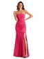 Trendy Strapless Boning Side Slit Mermaid Silky Satin Long Party Formal Dresses