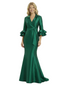 Chicsew Mother of The Groom Dresses V-Neck Bell Sleeve Satin Mermaid Maxi Gown Fancy Ruffled Formal Bridal Party Dress