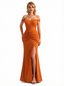 Trendy Off The Shoulder Ruched Jersey Side Slit Mermaid Floor Length Evening Formal Dresses