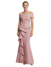 Modest Off Shoulder Sleevless Ruffles Satin Floor Length Mother of the Bride Dresses