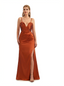 Elegant Mermaid Ruched Satin Long Formal Dresses For Women Spaghetti Straps Side Slit