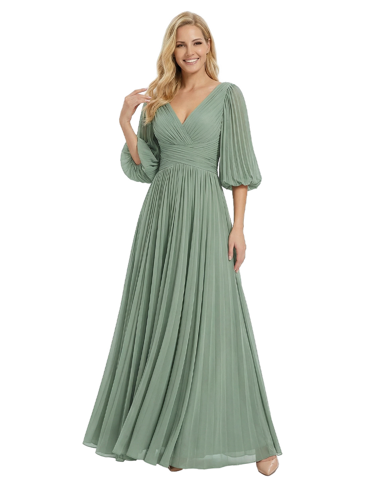 Charming A-Line Half Sleeves V-Neck Chiffon Mother of The Bride Dresses