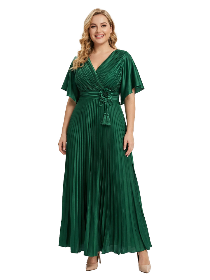 Morden V-Neck Half Sleeves A-Line Plus Size Satin Floor-Length Mother of the Bride Dresses