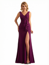 Elegant V-neck Sleeveless Side Slit Jersey Mermaid Floor Length Evening Formal Dresses