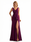 Elegant V-neck Sleeveless Side Slit Jersey Mermaid Floor Length Evening Formal Dresses