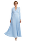Long Sleeves V-Neck Satin Bodice Pleated Chiffon Long Mother of the Bride dresses