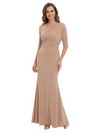 Simple Strapless Half Sleeves Asymmetric Chiffon Long Mother of the Bride dresses