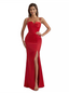 Sexy Spaghetti Straps Silky Satin Mermaid Long Formal Dresses Side Slit