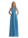 Convertible A-Line Glitter Jersey Maxi Formal Evening Dresses For Women