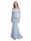 Chicsew Off Shoulder 3/4 Sleeve Ruffled Mermaid Floor Length Stretch Crepe Fancy Mother of the Bride Dresses