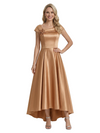 Fancy Asymmetrical Cap Sleeves Satin High Low A-Line Mother of The Bride Dress