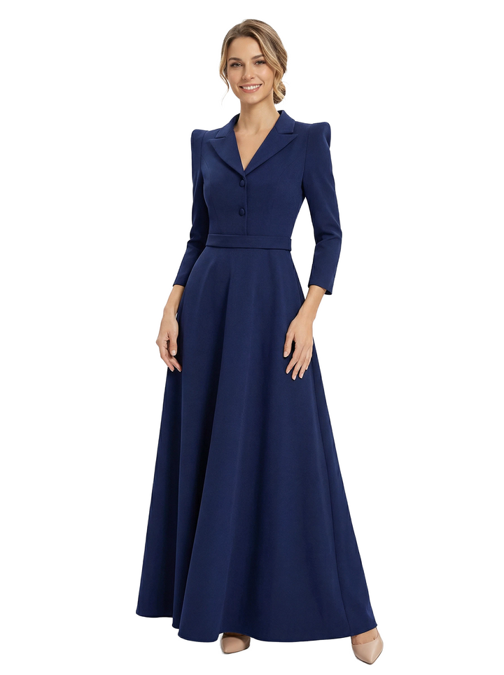 Chicsew Mother of The Groom Dresses V-Neck 3/4 Sleeve Crepe Maxi Gown Classy Structured Formal Bridal Party Dress