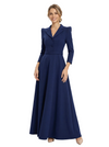Chicsew Mother of The Groom Dresses V-Neck 3/4 Sleeve Crepe Maxi Gown Classy Structured Formal Bridal Party Dress