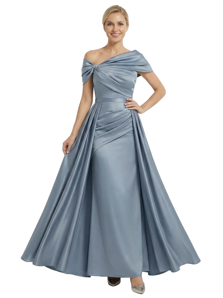 Chicsew Mother of The Bride Dresses Asymmetrical Satin Maxi Gown Unique Ruched Formal Wedding Event Dress