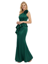 Morden One Shoulder Satin Mother of The Bride Dress Sleeveless Mermaid Maxi Gown