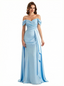 Sexy Off Shoulder Ruched Satin Ruffle A-Line Silky Satin Long Formal Dresses