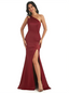 Sexy One Shoulder Silky Satin Mermaid Long Formal Dresses For Women Side Slit