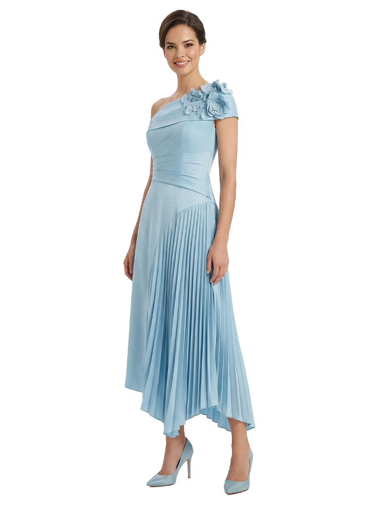 Elegant Asymmetric One Shoulder A-Line Pleat Satin Mother of the Groom Evening Dress