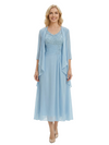 Sophisticated Lace Chiffon Mother Of The Groom Dress Tea-Length Gown And Jacket