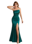 Sexy Strapless Silky Satin Mermaid Long Formal Dresses Side Slit