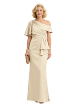 Elegant Half Sleeves Ruffles Ruched Satin Mermaid Mother Of The Bride Dresses
