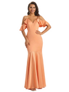 Sexy Mermaid Cold Shoulder Silky Satin Maxi Formal Evening Dresses For Women