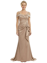 Chicsew Mother of The Groom Dresses Cold Shoulder Sleeveless Satin Mermaid Maxi Gown Classy Ruffled Formal Bridal Party Dress