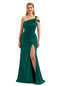 Sexy One Shoulder Silky Satin Mermaid Long Evening Gown Dresses For Women Side Slit