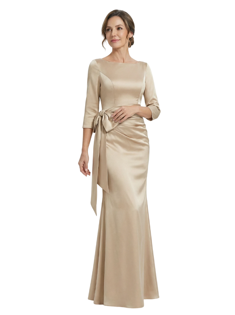 Elegant 3/4 Sleeves Satin Floor-Length Mermaid Mother Of The Bride Dresses