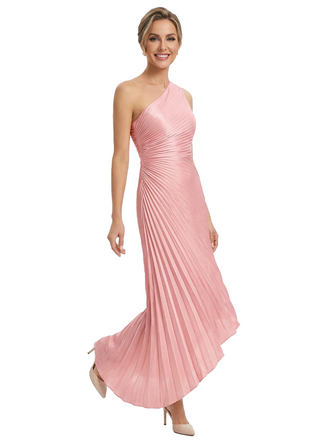 Modern One Shoulder Pleated Chiffon Sheath Sleeveless Maxi Mother Of The Bride Dress