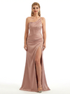 Sexy One Shoulder Silky Satin Mermaid Long Evening Gown Dresses For Women Side Slit
