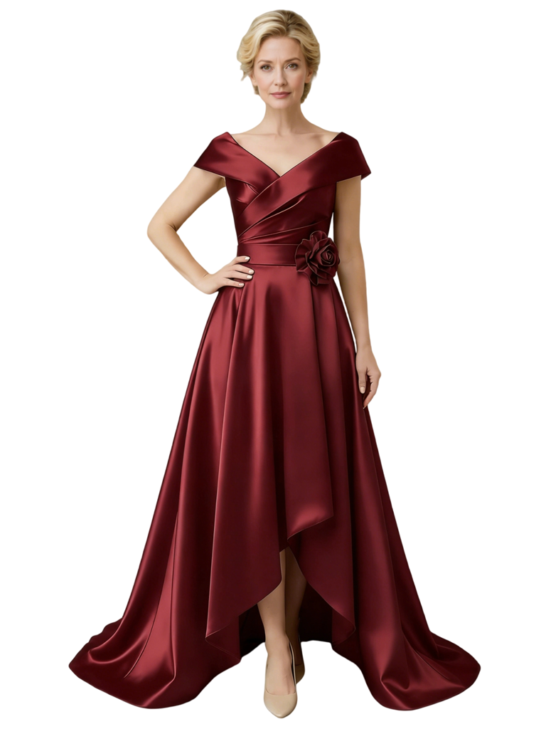 Elegant V-Neck Cap Sleeves Ruching A-Line Mother Of The Bride Dresses