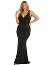 Shiny Spaghetti Straps Mermaid Glitter Jersey Lace Up Back Maxi Formal Dresses For Women