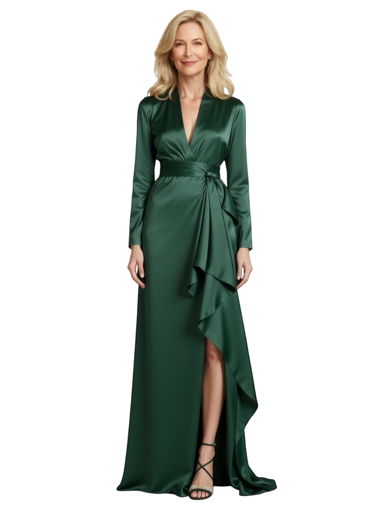 Elegant Long Sleeves Side Slit Satin Mermaid Floor-Length Mother Of The Bride Dresses