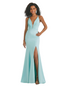 Sexy V-Neck Silky Satin Mermaid Long Formal Dresses Spaghetti Straps Side Slit