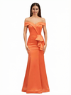 Sexy Off The Shoulder Mermaid Ruffle Silky Satin Long Evening Dresses For Wedding