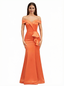 Sexy Off The Shoulder Mermaid Ruffle Silky Satin Long Evening Dresses For Wedding