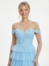 Romantic Off the Shoulder Tulle Ruffles A-line Prom Gowns