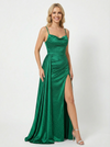 Sparkly Beading Cowl Neck Beaded Satin Mermaid Prom Dresses with Slit