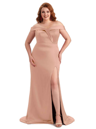 Rose Gold Side Slit Satin Bridesmaid Gowns