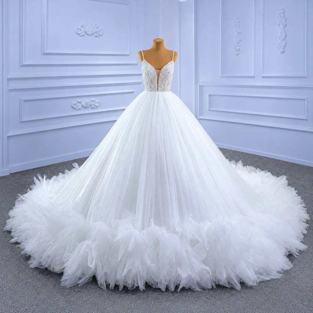 ChicSew Luxurious Spaghetti Straps Beaded Ball Gown Wedding Dress