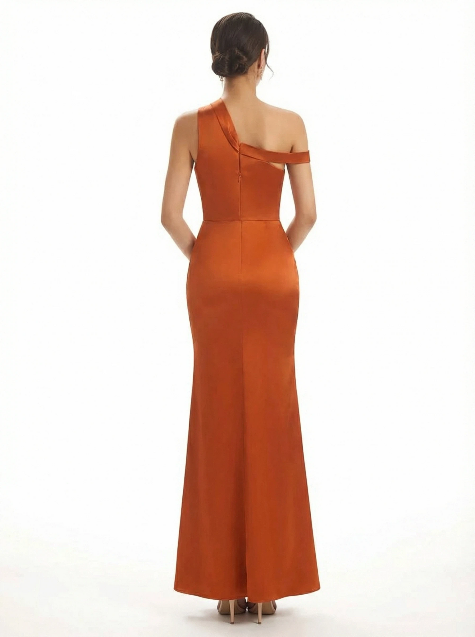 Women's One Shoulder Asymmetrical Mermaid Ruched Satin Long Formal Dresses Side Slit