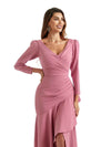 Elegant Mermaid Ruffles Long Sleeves Stretch Crepe High Low Formal Bridesmaid Dresses