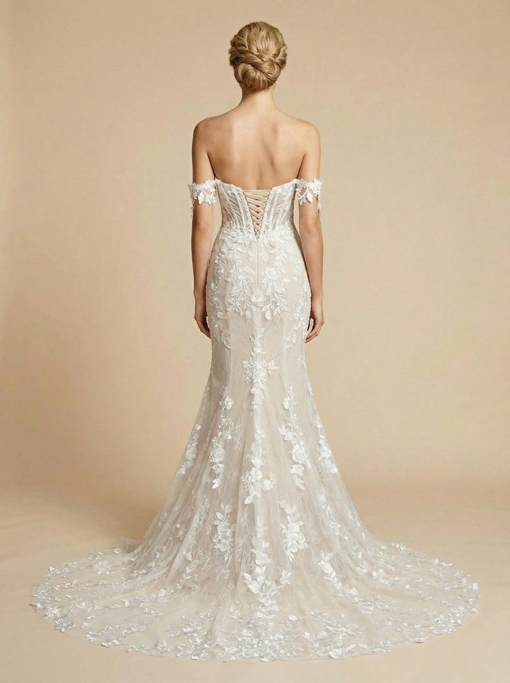 Mermaid Off Shoulder Sweetheart Maxi Long Lace Mermaid Wedding Dresses Online