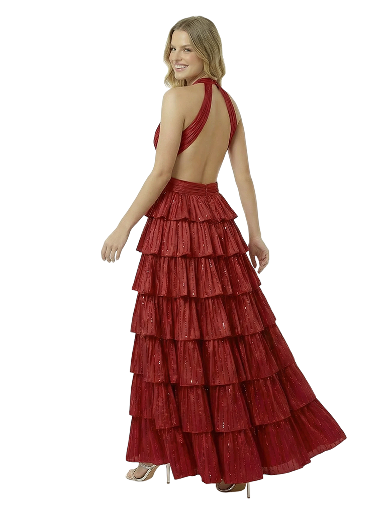 Stunning Open Back Halter Satin Prom Gown Unique A-Line Long Dress