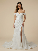Mermaid Off Shoulder Boning Maxi Long Sequin Wedding Gowns